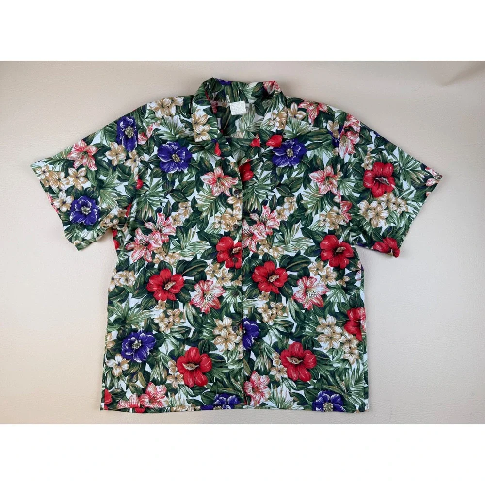 Koret Petites Floral Hawaiian Camp Shirt‎ Womens Large Tropical Button Up